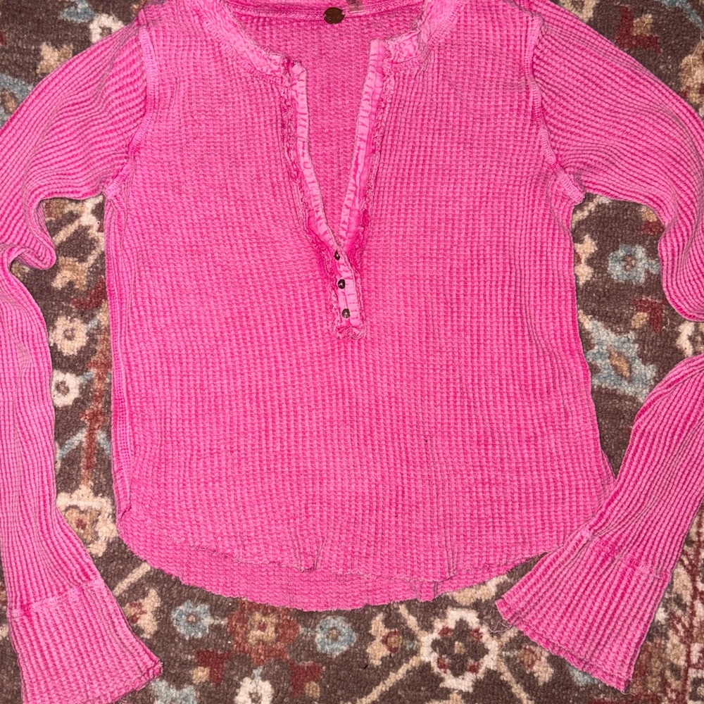 Free People Pink Ribbed Long Sleeve Top